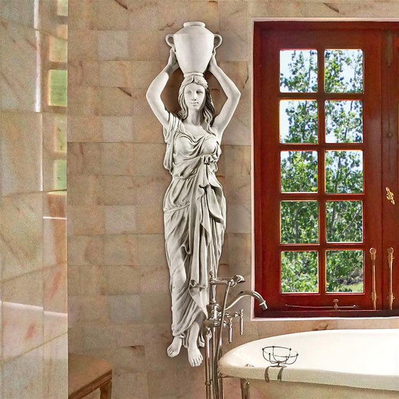 Dione the Classical Water Goddess Holding Water Urn Wall Sculpture 61H