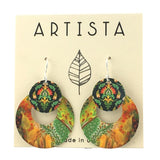 Fall Color Patterns on Two Circle Drops Handmade Artisan Earrings 1.75L