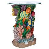 Fish Ocean Coral Great Barrier Reef Underwater Multicolor Sculpture Side Table with Glass 21H