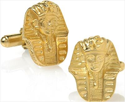Egyptian King Tutankhamen Funerary Mask Cufflinks Gold Plate 0.75H