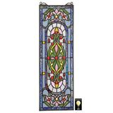 Palais Royal Blue Green Beaux Arts Rectangle Stained Glass Window 21.5H x 7W