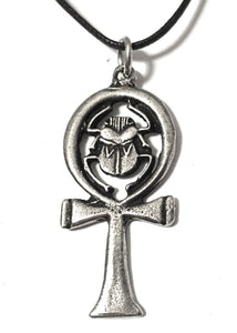 Museumize:Ankh with Scarab Beetle Egyptian Pendant Charm Necklace 1.5L,Pewter