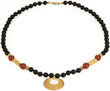 Museumize:Precolumbian Nose Ornament Necklace with Beads 16L, Assorted Colors,black onyx and red carnelian