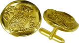 Museumize:Owl of Athena Minerva Greek Coin Style Cufflinks,24K gold plated over pewter