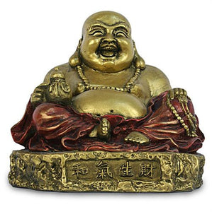 Museumize:Happy Buddha Ho Tai Seated on Rock Small Prosperity Statue 3.5H