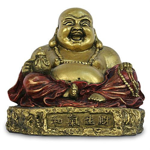 Happy Buddha Ho Tai Seated on Rock Small Prosperity Statue 3.5H