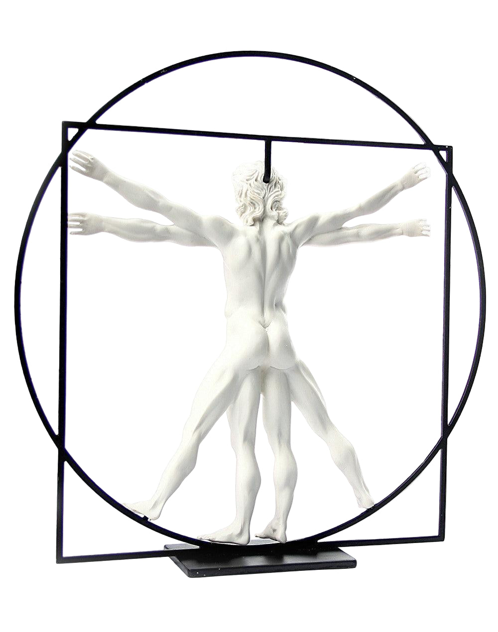 A detailed Vitruvian Man Statue by Leonardo da Vinci, transforming his famous drawing of ideal human proportions into a sculptural Renaissance art replica